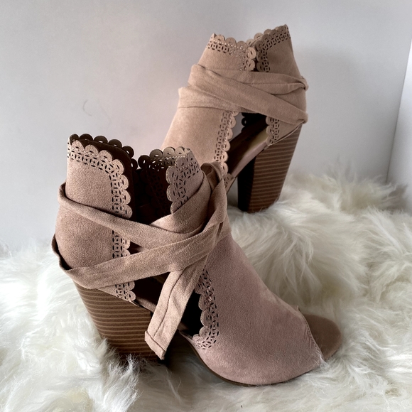 Just For Fun Scalloped Open Toe Bootie 